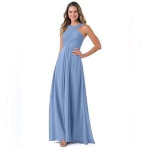 Azazie Bridesmaid Dress Kaleigh A-Line Pleated Chiffon Dress Steel Blue